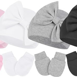 Newborn Girls Hats Baby Hat and Mitten Set Big Bow