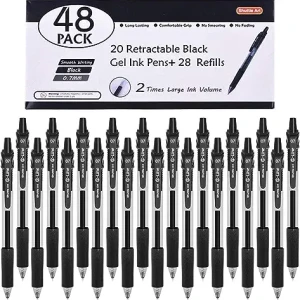 48 Pack(20 Pens with 28 Refills) Retractable Medium Point Rollerball Gel Ink Pens .