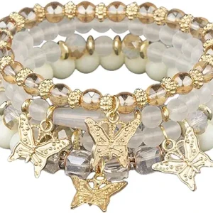 Bohemian Butterfly Crystal Stone Stretch Pendant Bracelets