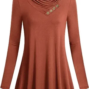 Women's Long Sleeve Cowl Neck[ brown]