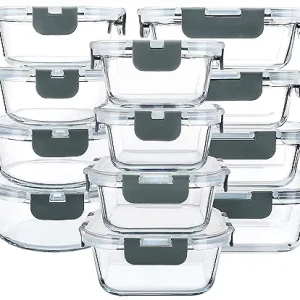 M MCIRCO 24-Piece Glass Food Storage Containers with Upgraded Snap Locking Lids,Glass Meal Prep Containers Set