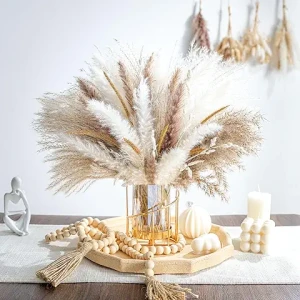 Natural Pampas Grass Mix Bouquet | Dried Pampas Bouquet for Wedding Boho Flowers Home Table Decor Desk Decor, Rustic Farmhouse Decor (70PCS)