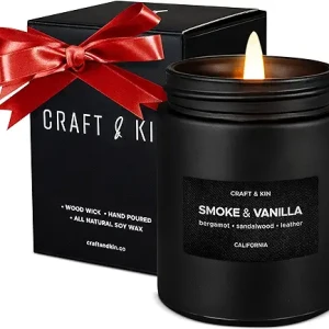 Wood & Vanilla Scented Candle Fall Candles ,  Soy Candles for Home Scented.