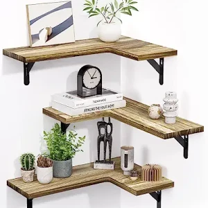 Corner Shelves Wall Mounted Set of 3, Rustic Wood Wall Shelves for Bedroom/Bathroom/Living Room/Kitchen/Laundry Room