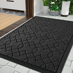 Durable Front Door Mats, Heavy Duty Water Absorbent Mud Resistant Easy Clean ,Non Slip Backing, Mats for Outside [ 29.5 x 17, Black ]