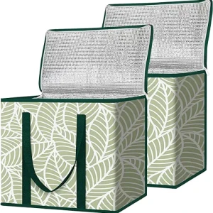 2Pk Insulated Reusable Grocery Bags, Collapsible Cooler Bag for Groceries, Heavy Duty Large Insulated Bag (16''x9''x13'', Antique Foliage)