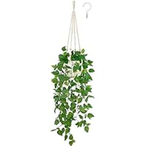 Fake Hanging Plant with Pot, Artificial Plants for Home Decor Indoor Macrame Plant Hanger with Faux Vines Hanging Planter Greenery for Bedroom .