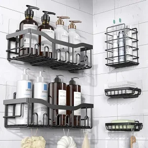 EUDELE Shower Caddy 5 Pack,Adhesive Shower Organizer for Bathroom Storage&Kitchen. organizer shelves for inside shower rack