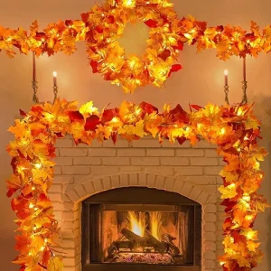 2 Pack Fall Decor for Home Thanksgiving Decorations Lighted Fall Garland Maple Leaves Total 11.8FT 40 LED Battery Operated Indoor Outdoor String Light