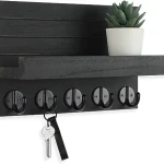 Key Holder for Wall, Decorative Key and Mail Holder with Shelf Has Large Hooks for Bags, Coats, Paulownia Wood Key Hanger (9.8”W x 6.7”H x4.2”D)