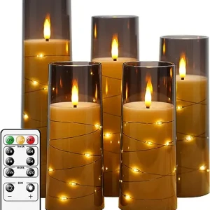 Flameless LED Candles with Timer 5 Pc Flickering Flameless Candles for Romantic Ambiance and Home Decoration Durable Acrylic Shell,battery operated.