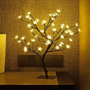 18 Inch Cherry Blossom Bonsai Tree, 48 LED Lights, 24V UL Listed Adapter Included, Metal Base.