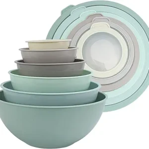 Mixing Bowls with TPR Lids - 12 Piece Plastic Nesting Bowls Set includes 6 Prep Bowls and 6 Lids, Microwave Safe Mixing Bowl Set .