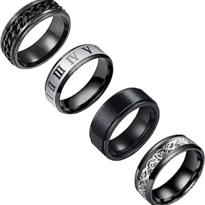 4PCS Plain Band Rings for Men