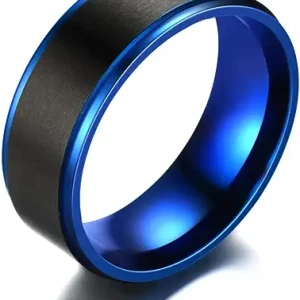 Blue Black Stainless Steel Band Ring