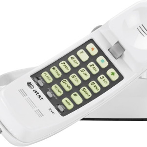 AT&T 210 Basic Trimline Corded Phone, No AC Power Required, Wall-Mountable, White