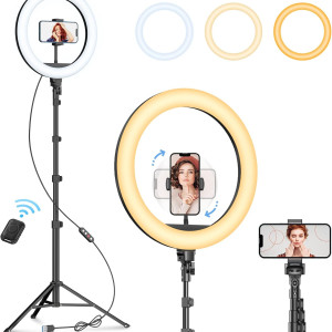 Selfie Ring Light with 63" Tripod Stand, Dimmable LED Ring Light with Phone Holder and Wireless Remote
