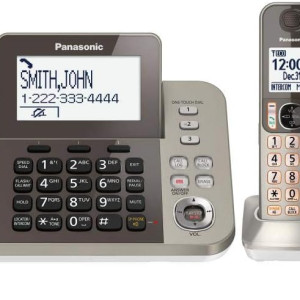 PANASONIC Corded / Cordless Phone System with Answering Machine and One Touch Call Blocking – 2 Handsets - KX-TGF352N (Champagne Gold)