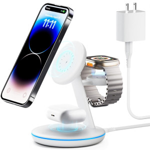 3 in 1 Charging Station for Apple Devices, Mag - Safe Charger Stand,15W Fast Magnetic Charger Wireless Compatible for iPhone 15 14 13 12