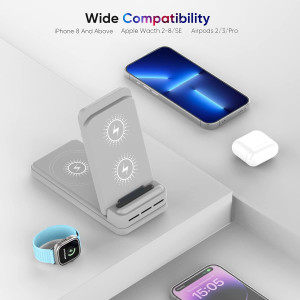 Wireless Charger - DNTGVUP 3 in 1 Charging Station for iPhone 15/14/13/12/11/XS/XR/X/8/Pro/Promax, Charger Stand Suitable for AirPods 2/3/Pro & Apple