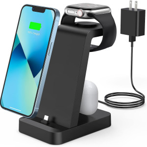 Charger Station for iPhone Multiple Devices - 3 in 1 Fast Wireless Charging Dock Stand for Apple Watch Series 7 6 SE 5 4 3 2