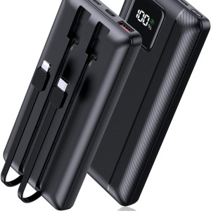 Power-Bank-Portable-Charger - 16000mAh Power Bank Support PD 30W and QC4.0 Fast Charger with Built-in 2 Output Cable and LED Display for iPhone and An
