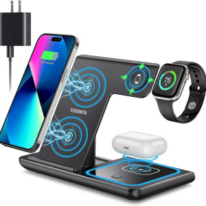 Wireless Charger, 3 in 1 Wireless Charging Station, Fast Wireless Charger Stand for iPhone 15 14 13 12 11 Pro Max XR XS 8 Plus, for Apple Watch 8 7 6