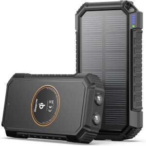 Riapow Solar Power Bank 26800mAh, Solar Charger Fast Charge 3.0A Qi Portable Charger