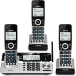 VTech VS113-3 Extended Range 3 Handset Cordless Phone for Home with Call Blocking, Connect to Cell Bluetooth, 2" Backlit Screen, Big Buttons, and Answ