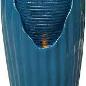 Elevate Your Outdoor Space with Teamson Home's 32-Inch Contemporary Glazed Contoured Vase Water Fountain in Teal Blue