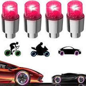 YUERWOVER 4 Pack LED Valve Stem Caps Lights for Car Tires Bike Truck Golf Cart Wheel Assemblies Light up Air Neon Bicycle Motorcycle Tyre Valve Lights for Kids Men Women(Red)