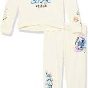 Embrace Cozy Style with the Disney Girls Stitch & Angel Fleece Sweatshirt & Jogger Set - Perfect for Girls 2T-16