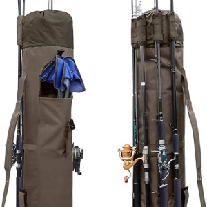 Allnice Durable Canvas Fishing Rod & Reel Organizer Bag Travel Carry Case Bag