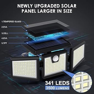Solar Outdoor Lights,Super Brightness 341 LED 3500LM