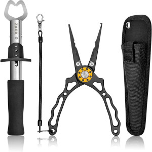 ZACX Fishing Pliers, Fish Lip Gripper Upgraded Muti-Function Fishing Pliers Hook Remover Split Ring for Fly Fishing,Ice Fishing,Fishing Gear,Fishing G